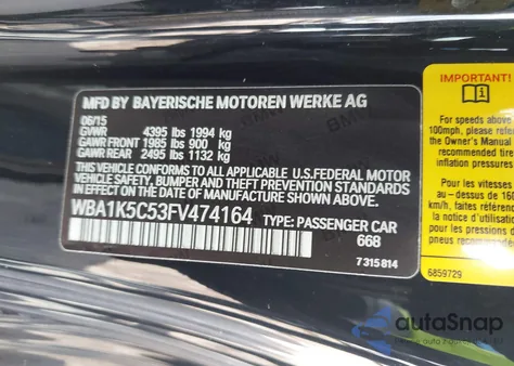 2015 BMW 228I из США, поврежденный, VIN WBA1K5C53FV474164